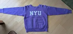 USA製 チャンピオン　リバースウィーブ　NYU プリント　サイズL　パープル