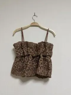 美品 earth music&ecology フラワー刺繍ビスチェ　ブラウン