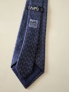 HERMES エルメス ネクタイ シルク100% ネイビー 紺 Hチェーン柄