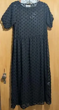 muii ブラックレース　フラワー立体ドット柄 ロングワンピース　シースルー