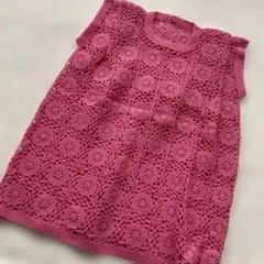 ☆ハンドメイド　モチーフ手編みワンピース☆サイズ100？