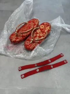 七五三 草履 鈴入り 赤 金 ゴールド 朱色 18cm 女の子 753 3歳