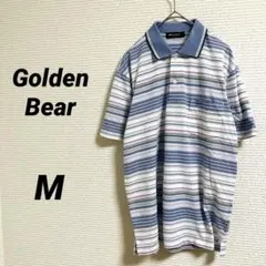 【ゴールデンベア】メンズ 半袖ポロシャツ ボーダー ブルー系 カジュアル Mのサムネイル