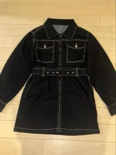 ブラックデニム風長袖ミニワンピース