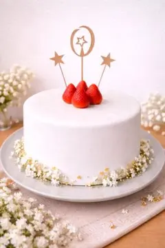 年齢　数字　0 ケーキトッパー　記念日　お祝いアイテム　0歳　木製