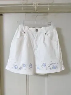 美品メゾピアノジュニアホワイトショートパンツ白貝殻マリン夏海ビーチリゾート綿刺繍