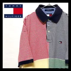 【90S】【TOMY HILFIGER】【マルチカラー】ポロシャツ　フラッグロゴ