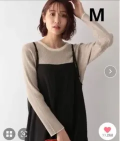 グローバルワーク　メルティクルーネックリブプルオーバー　ベージュ　Mサイズ