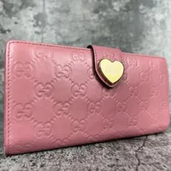 GUCCI ラブリーハート GG 型押し レザー 長財布 ピンク