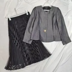 美品 東京ソワール ノーカラージャケット ラメ ブラック ゴールド Ｌ