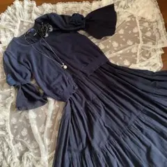 ✨袖ジョーゼットリボン付き紺色カーディガン✨