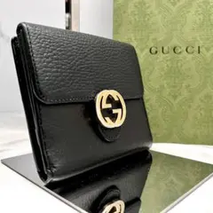 ◇美品◇グッチ　615525　コンパクトウォレット　ゴールドGG金具　ブラック