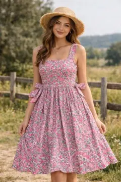 綿100% 花柄 ノースリーブ ワンピース ノーブランド デザインワンピース