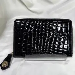 49AV ジュンコ　シマダ　ラウンドファスナー長財布　エナメル　クロコ型押し