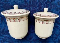 薩摩寿官 夫婦湯呑み 蓋付き 金彩 花模様 陶器