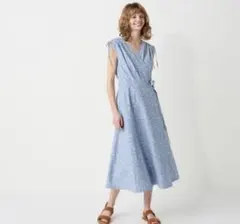 ユニクロ イネス ロングワンピース デニム 花柄 ラップワンピース