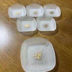 ⚠️訳あり昭和レトロ　花柄金箔装飾　ガラス角皿大1+小5枚セット