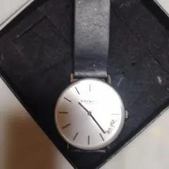 COACH シルバー文字盤 ブラックレザー時計