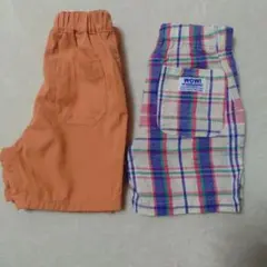 オレンジ・チェック柄のハーフパンツ2点セット 90サイズ