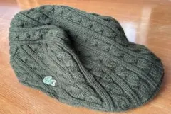LACOSTE ケーブル編みニット帽 オリーブグリーン