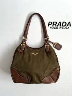 PRADA NYLON LEATHER SHOULDER TOTE BAG