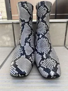 FABIO RUSCONI パイソン柄スクエアトゥショートブーツ36