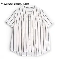 美品 N.ナチュラルBB ノーカラー ブラウス【M】シフォン 透け感 ビジネス