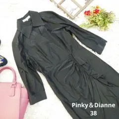 ♥Pinky＆Dianne♥シャツワンピース(M)ブラック/フリル/膝丈/7分袖