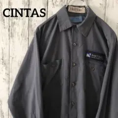 C2434 CINTAS 長袖シャツ ワークシャツ ワッペン グレー 海外古着