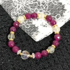 天然石ブレスレット クォーツァイト×オーロラクリスタル 大人可愛い 8mm