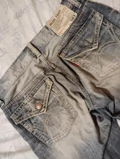 送料込み★EDWINブルートリップ503お洒落なダメ－ジデニム日本製size34