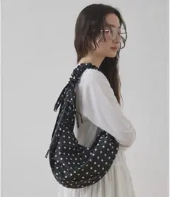 Unblend 2WAY ドット柄 ハーフムーン ギャザー ハンドルバッグ