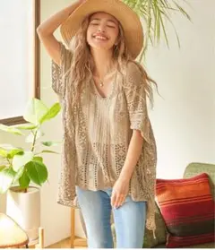 新品未使用アナップミンピ★クロシェ編みVネックポンチョチュニックレース編み