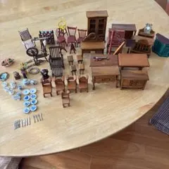 ミニチュア 木製家具 ＆食器セット(陶器)
