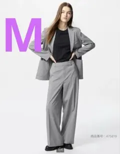 UNIQLO感動ワイドパンツ M グレー　ドライ　UVカット　ストレッチ標準丈