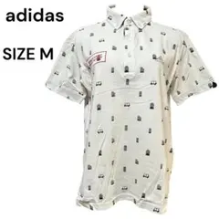 美品 adidas Golf ゴルフポロシャツ 総柄 M ホワイト ゆったり