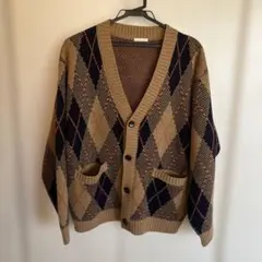 GUアーガイル柄 カーディガン Sサイズ ベージュ/ネイビー