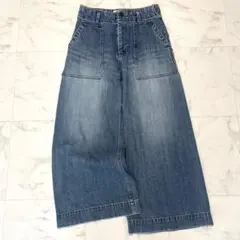 極美品 ヤエカ ハイウエスト ワイドデニムパンツ ウエスト調節可能 ブルー Mのサムネイル