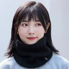 ネックウォーマー ブラック襟巻き 防寒 防風 暖かい 裏起毛 ニット