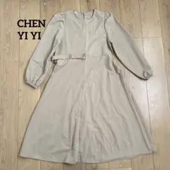 CHEN YI YI ロング丈 ギャザーワンピース 長袖 カジュアル 春秋