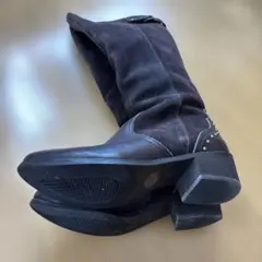 ダークブラウン スタッズ装飾 ニーハイブーツ 24.5cm