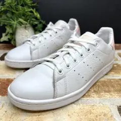 adidas スタンスミス レザースニーカー 23 ホワイト ピンク 刺繡ロゴ