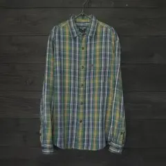 POLO JEANS コットンチェックネルシャツ　グリーン×ネイビー L