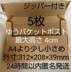 ダンボール箱 4cm A4より小さめ 5枚 ゆうパケットポスト専用 箱 最大厚さ