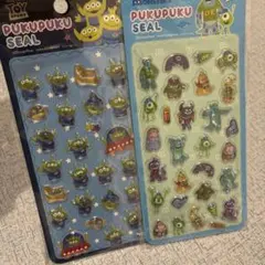ぷくぷくシール2袋セット　トイストーリーエイリアン、モンスターズインク