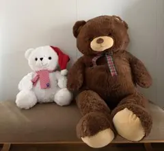 抱きしめ隊　ぬいぐるみ ブラウンベア 100cm＆特大 サンタ帽子 ホワイトベア