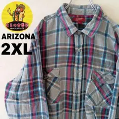 USA古着 ARIZONA　ネルシャツ2XL　グレーブルー　チェックのサムネイル