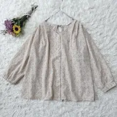 美品＊エヘカソポ　小花柄　七分袖シャツ　ブラウス　Ⅴネック　リボン　パフスリーブ