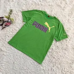『PUMA』プーマ　半袖Tシャツ　カットソー　ビッグロゴ　クルーネック　緑　3Lのサムネイル