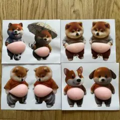 犬のキャラクター 3Dシール 4枚セット（8匹)